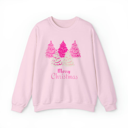 Merry Christmas Pink Trees Unisex Heavy Blend Crewneck Sweatshirt
