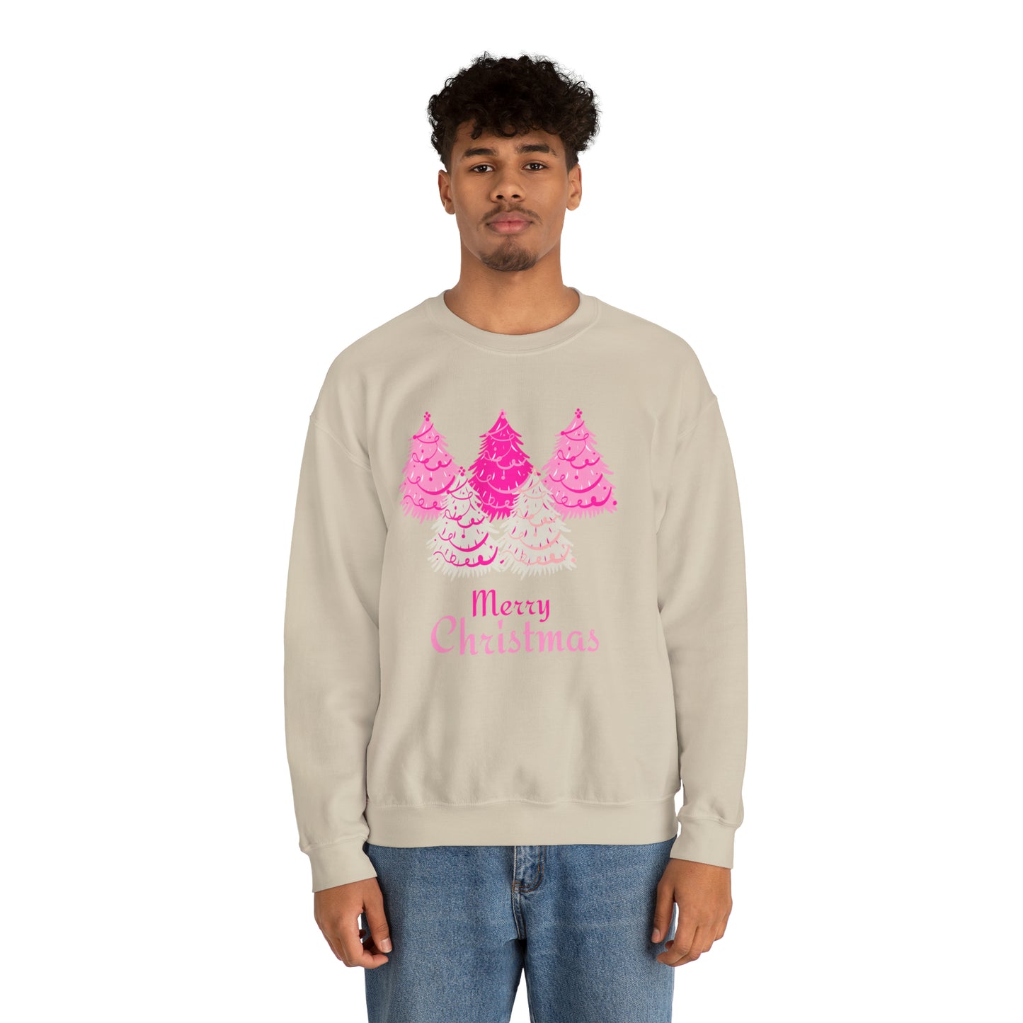 Merry Christmas Pink Trees Unisex Heavy Blend Crewneck Sweatshirt