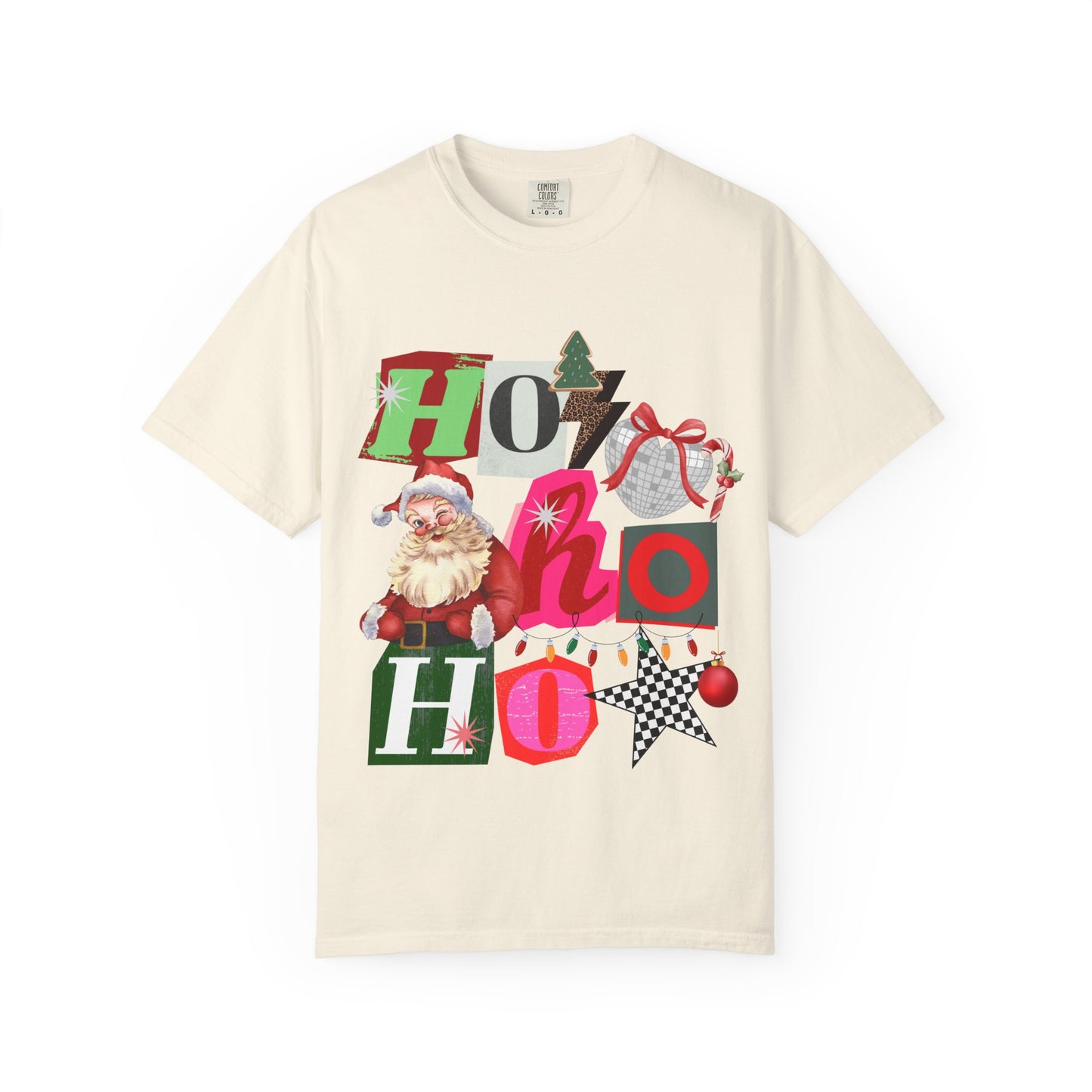 Ho Ho Ho Retro Christmas collage comfort colors Unisex T-Shirt | Festive Gift, Christmas Apparel, Santa Design, Casual Wear, Unisex Holiday Tee