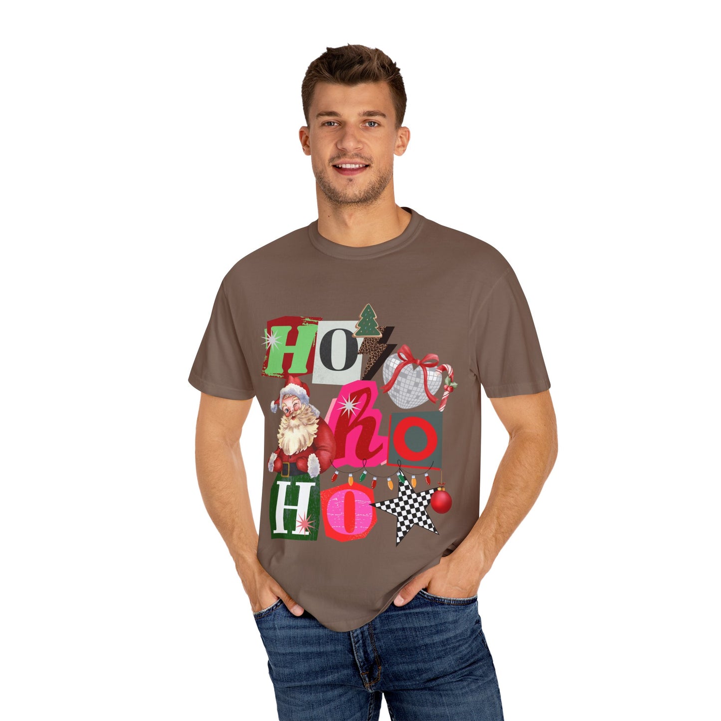 Ho Ho Ho Retro Christmas collage comfort colors Unisex T-Shirt | Festive Gift, Christmas Apparel, Santa Design, Casual Wear, Unisex Holiday Tee