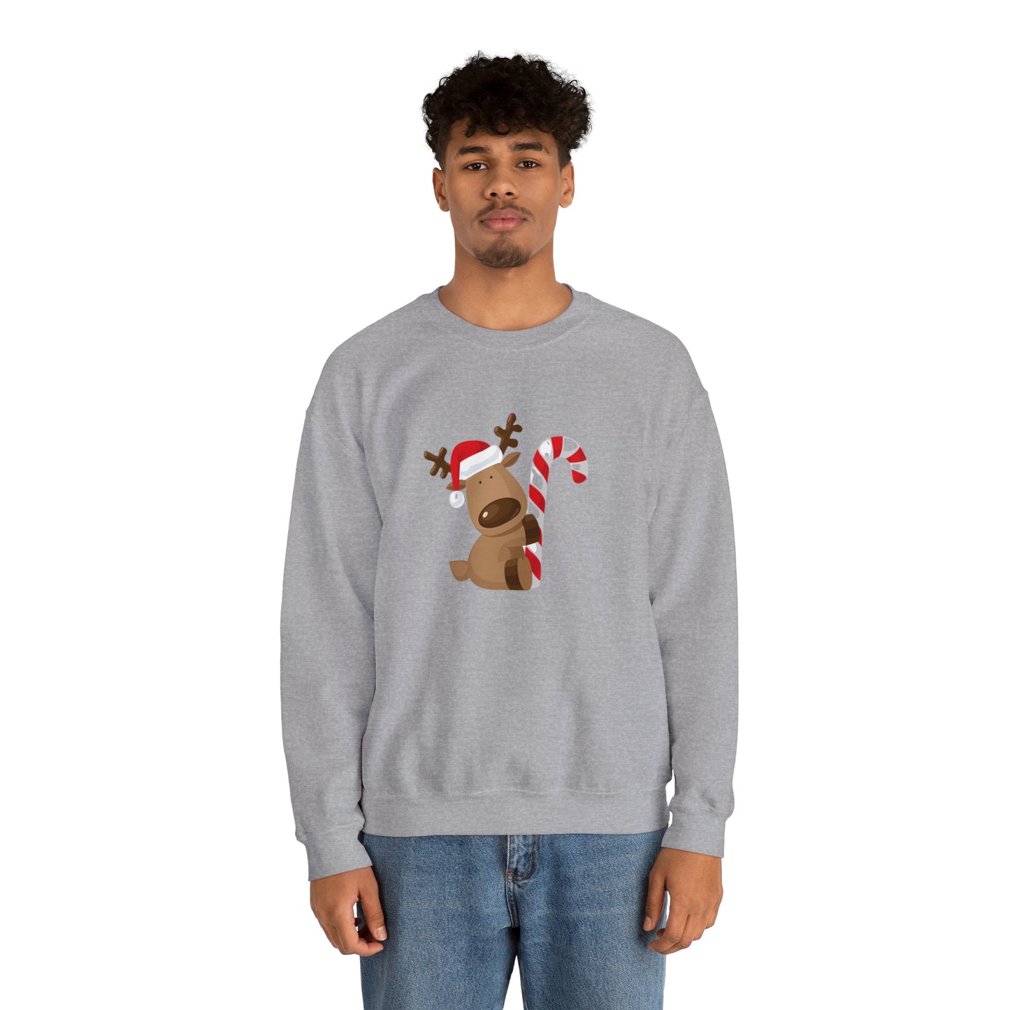 Reindeer Candy Cane Unisex Heavy Blend Crewneck Sweatshirt