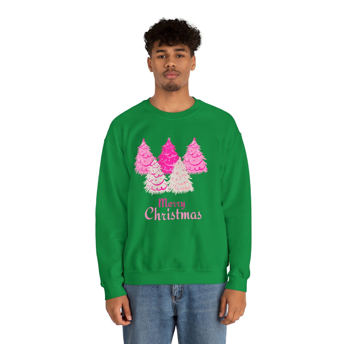 Merry Christmas Pink Trees Unisex Heavy Blend Crewneck Sweatshirt