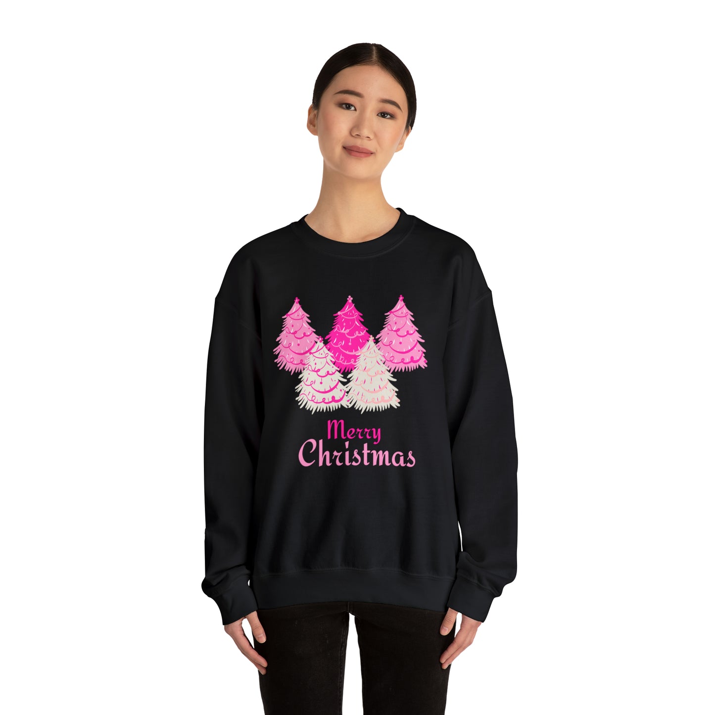 Merry Christmas Pink Trees Unisex Heavy Blend Crewneck Sweatshirt