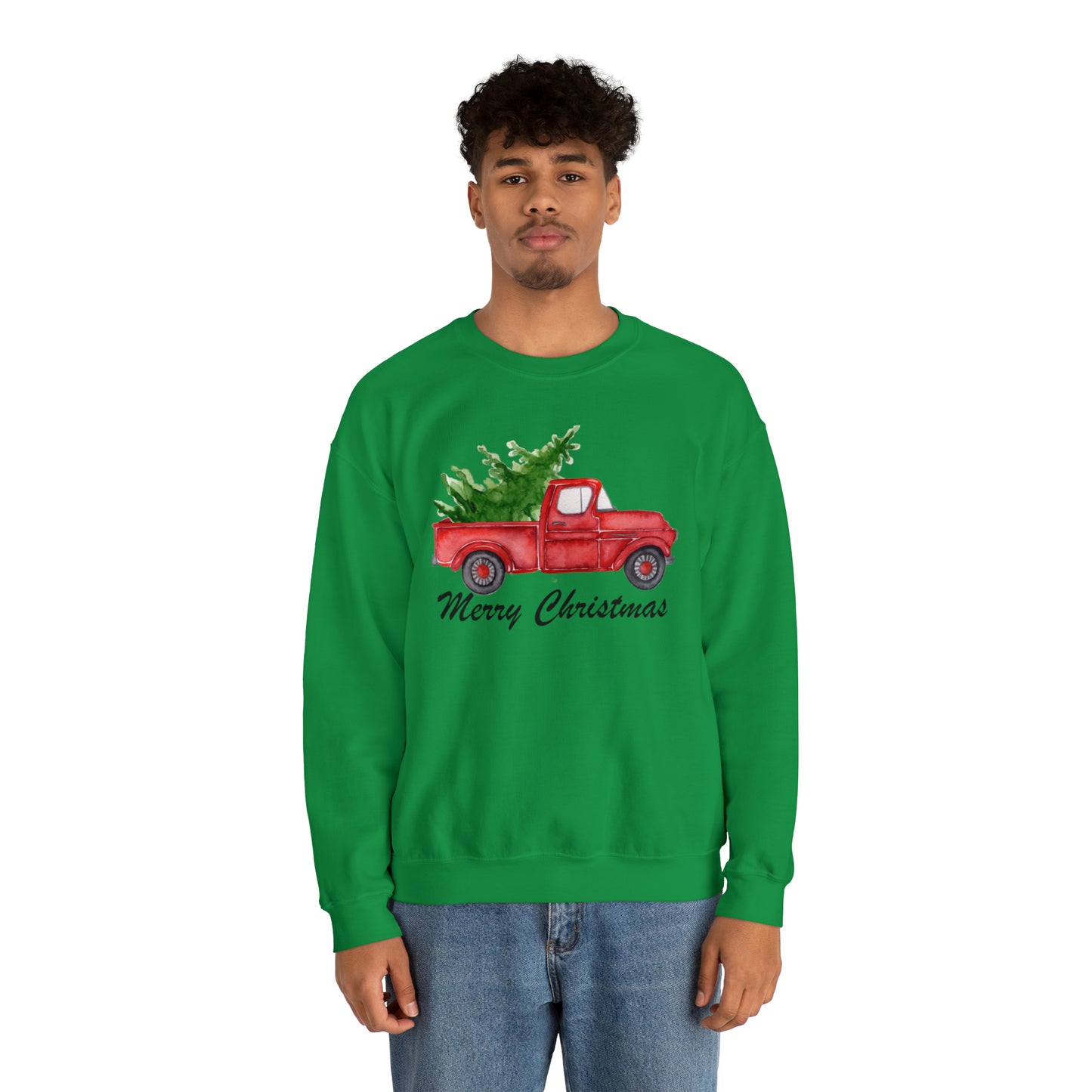 Merry Christmas Red Truck Unisex Heavy Blend Crewneck Sweatshirt