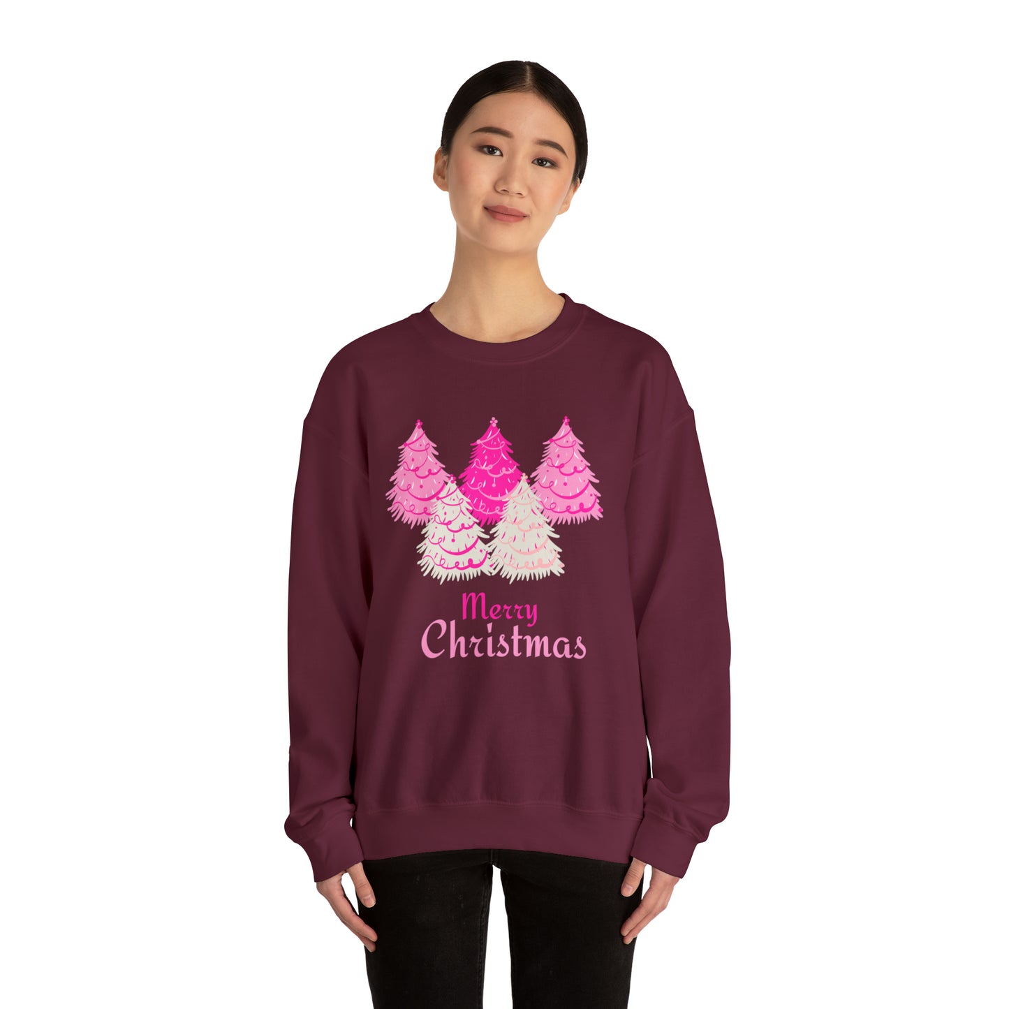 Merry Christmas Pink Trees Unisex Heavy Blend Crewneck Sweatshirt