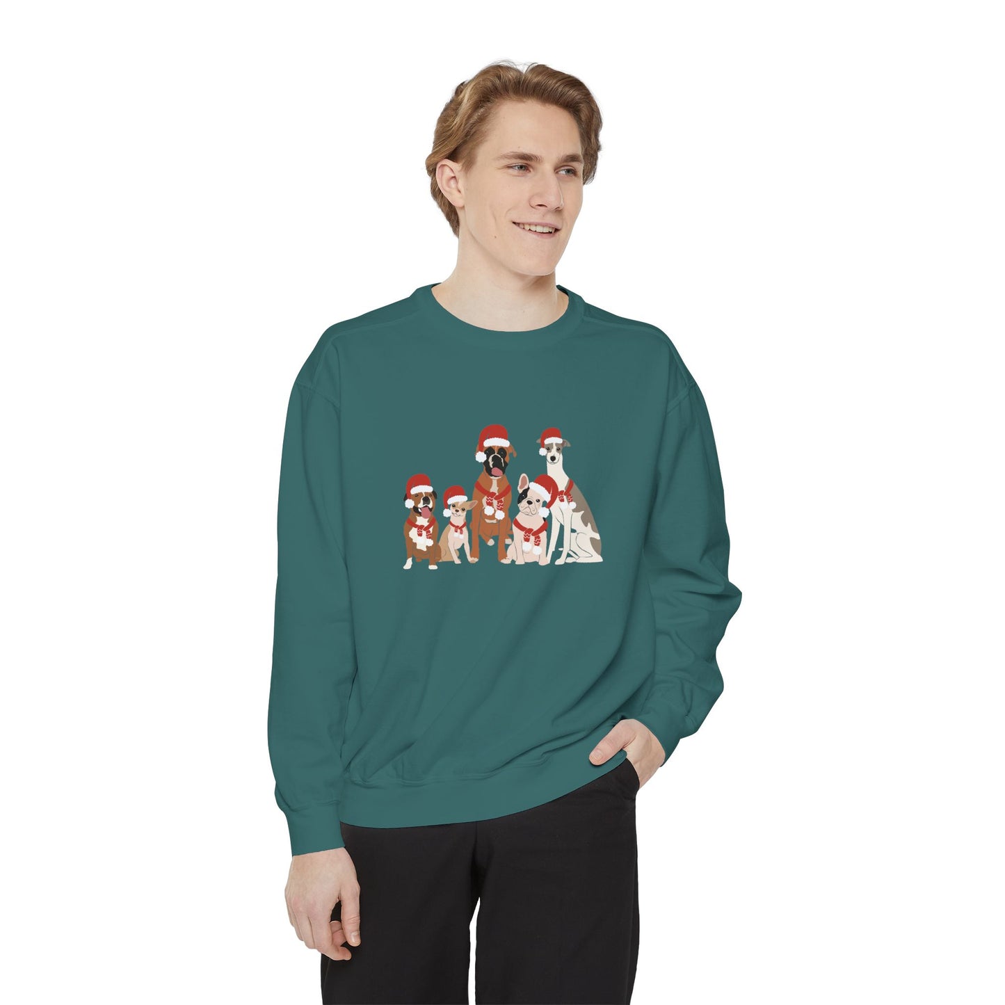 Santa Dogs Comfort colors Sweatshirt, Cozy Holiday Apparel, Pet Lover Gift, Christmas Sweater, Unisex Sweatshirt, Cute Dog Design