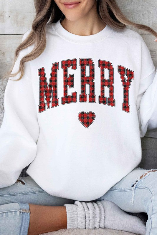 PLAID MERRY CHRISTMAS GRAPHIC SWEATSHIRT