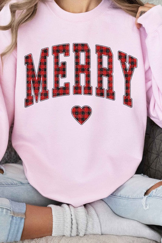 PLAID MERRY CHRISTMAS GRAPHIC SWEATSHIRT