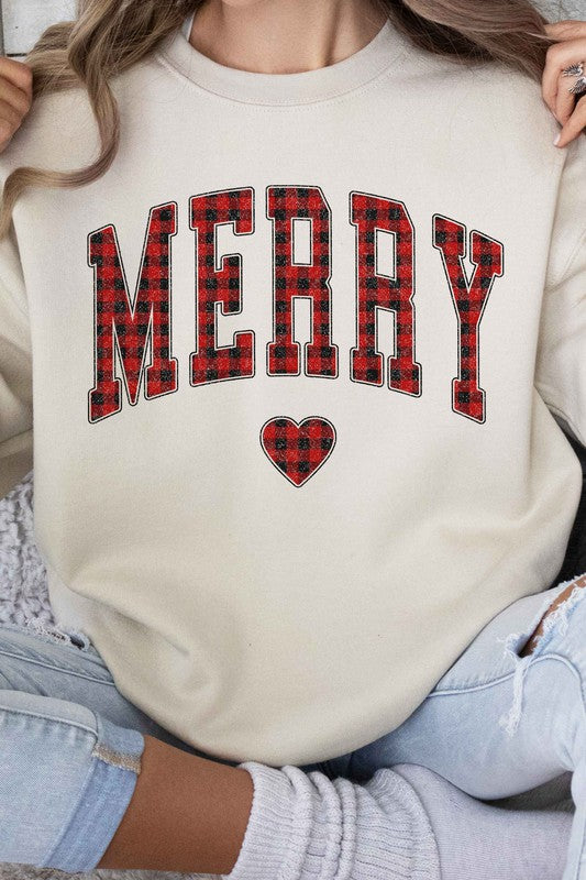 PLAID MERRY CHRISTMAS GRAPHIC SWEATSHIRT