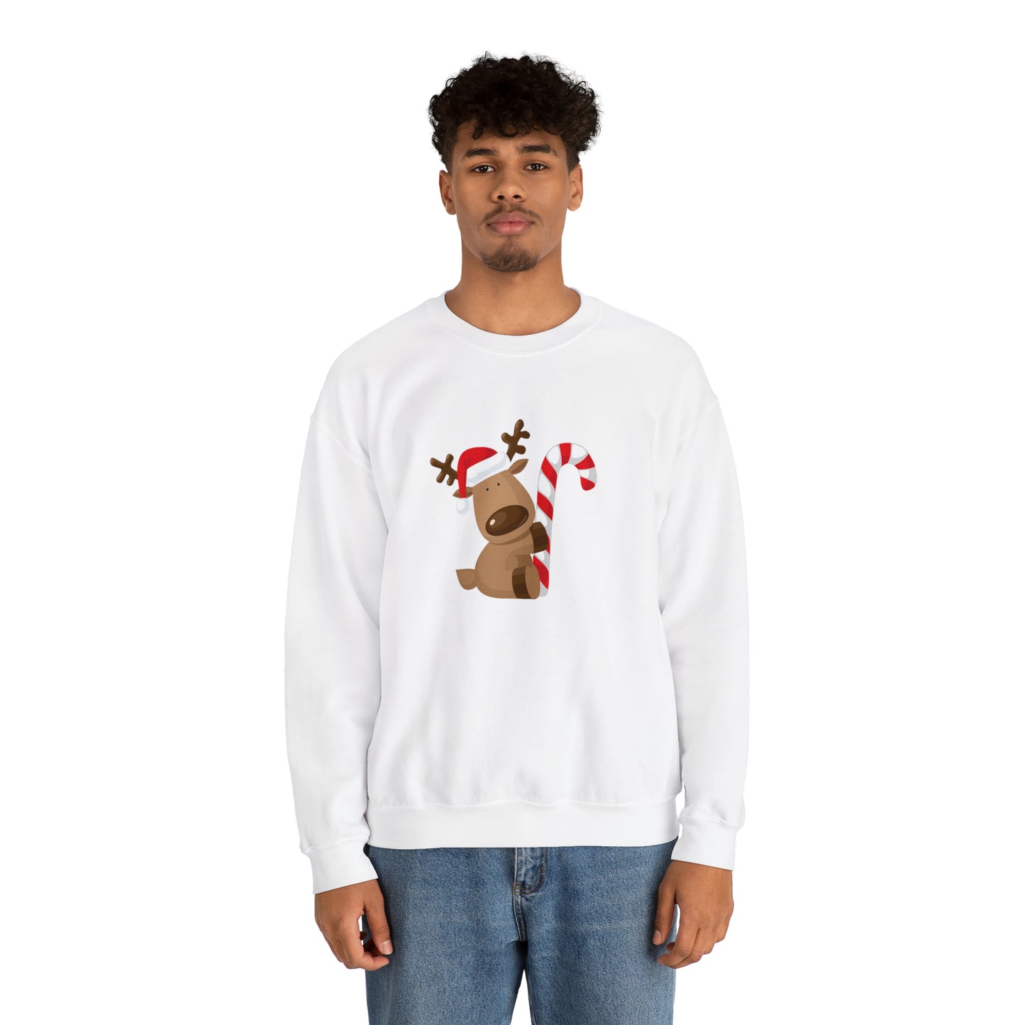 Reindeer Candy Cane Unisex Heavy Blend Crewneck Sweatshirt