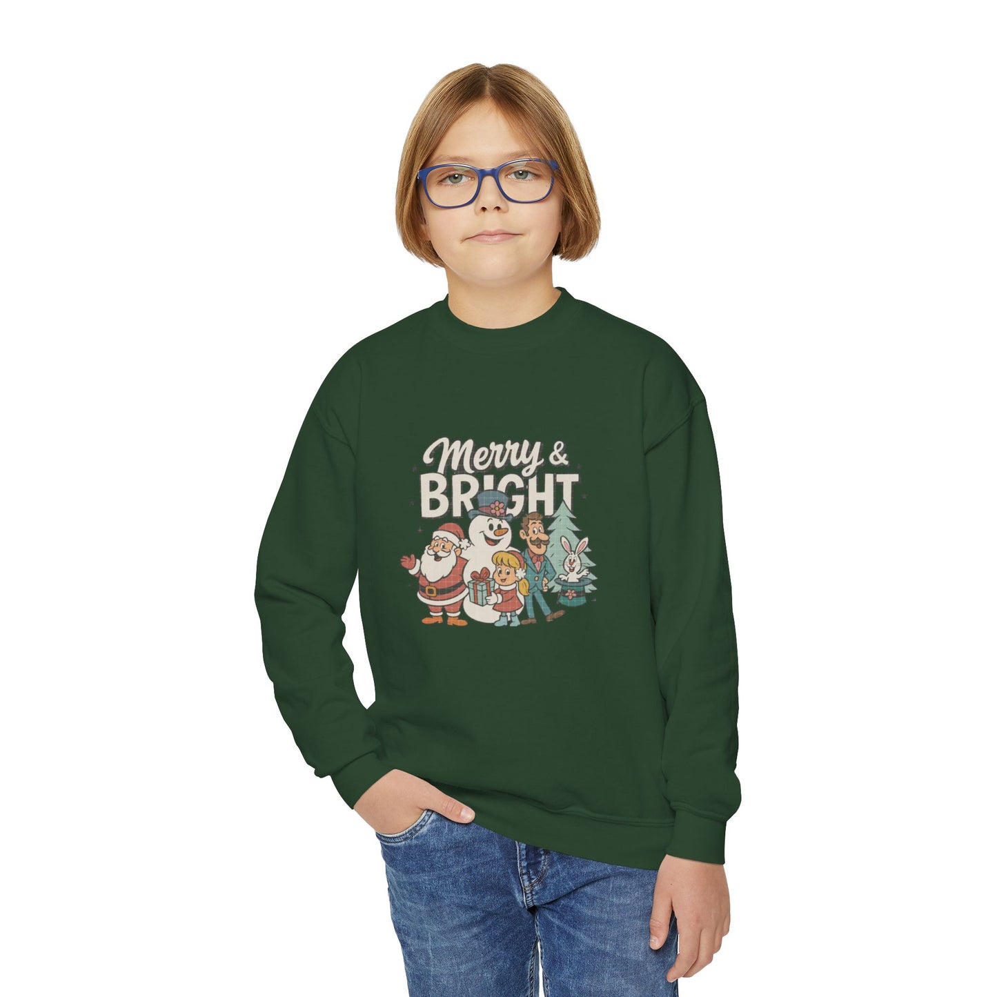 Youth Merry & Bright Sweatshirt, Kids Christmas Sweatshirt, Festive Crewneck, Holiday Gift for Children, Winter Apparel