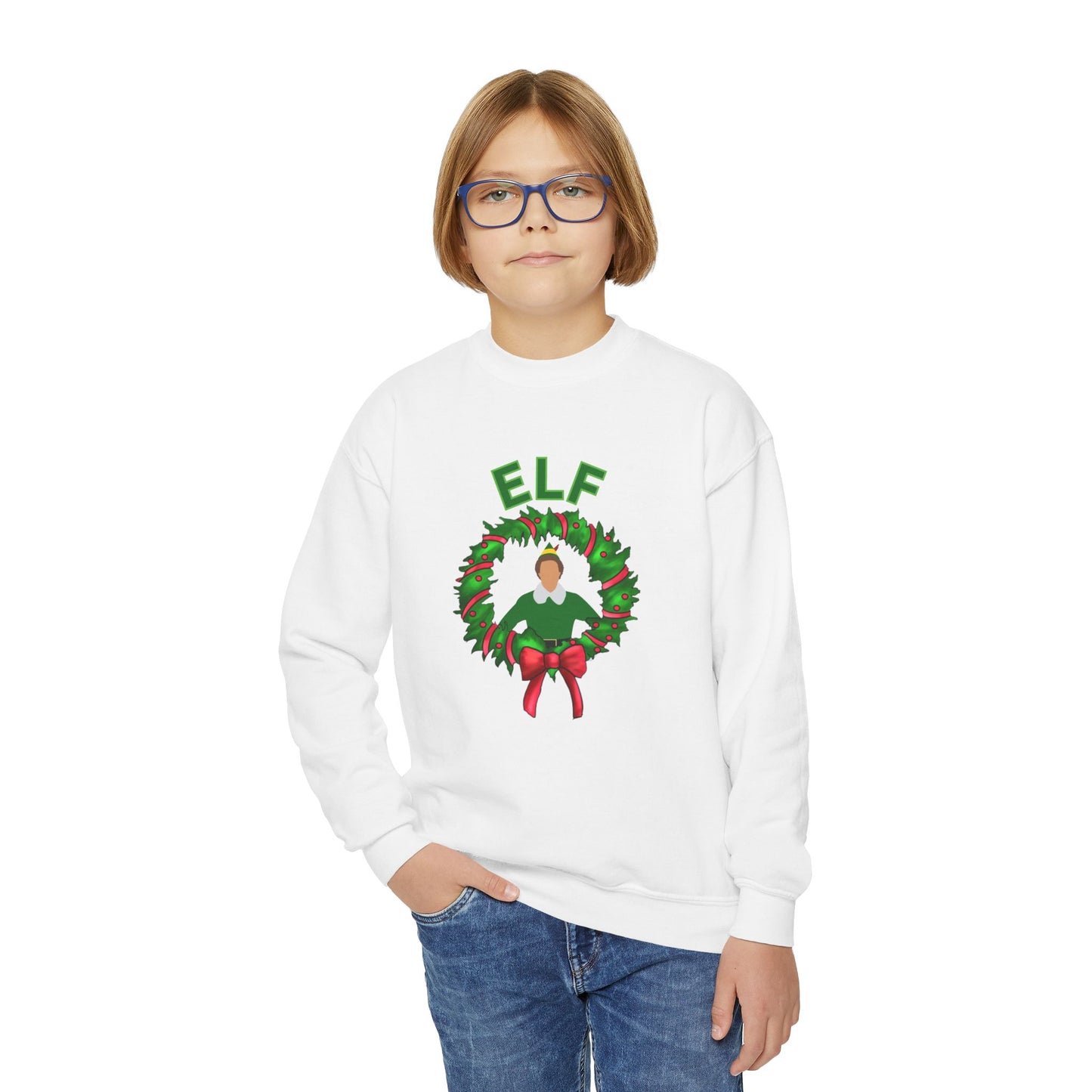 Buddy elf kids Crewneck Sweatshirt - Elf Holiday Comfort, Festive Gift for Kids, Cozy Winter Apparel, Christmas Sweater, Family Gathering Outfit