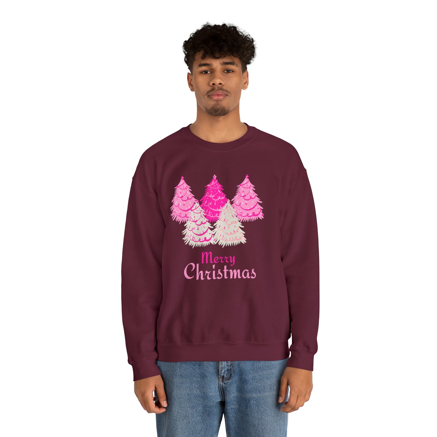 Merry Christmas Pink Trees Unisex Heavy Blend Crewneck Sweatshirt