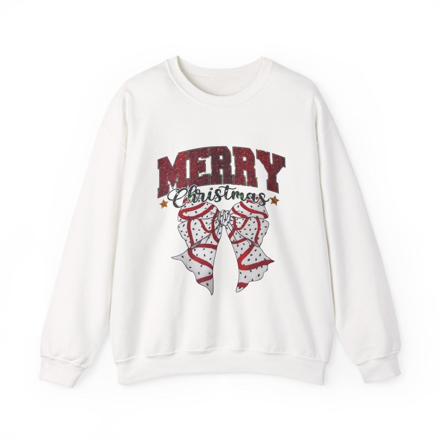 Merry Christmas cookie bow Crewneck Sweatshirt, Holiday Sweatshirt, Unisex Apparel, Cozy Gift, Festive Outfit, Winter Wardrobe, Seasonal Style