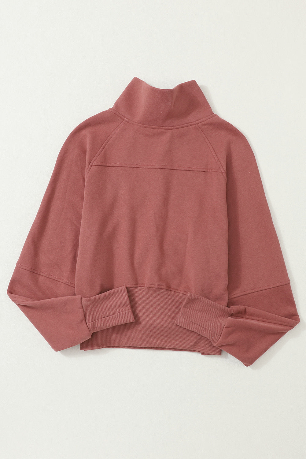 Brown Zip Up Stand Collar Ribbed Thumbhole Sleeve Sweatshirt