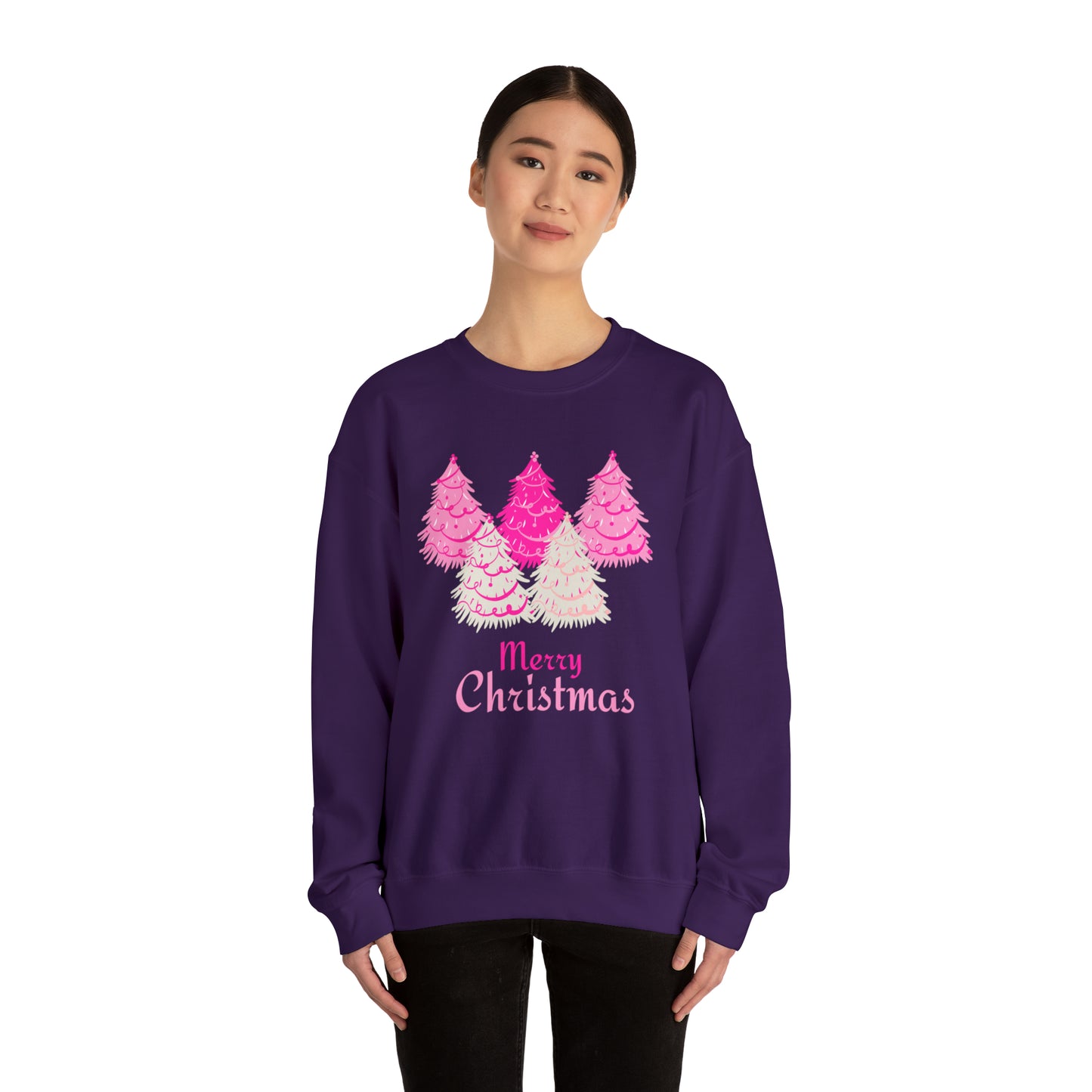 Merry Christmas Pink Trees Unisex Heavy Blend Crewneck Sweatshirt