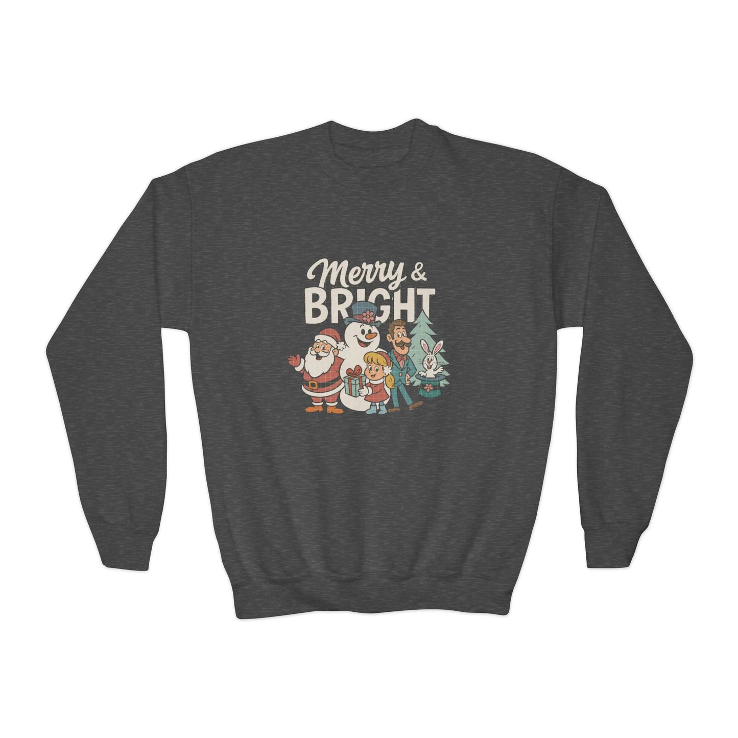 Youth Merry & Bright Sweatshirt, Kids Christmas Sweatshirt, Festive Crewneck, Holiday Gift for Children, Winter Apparel