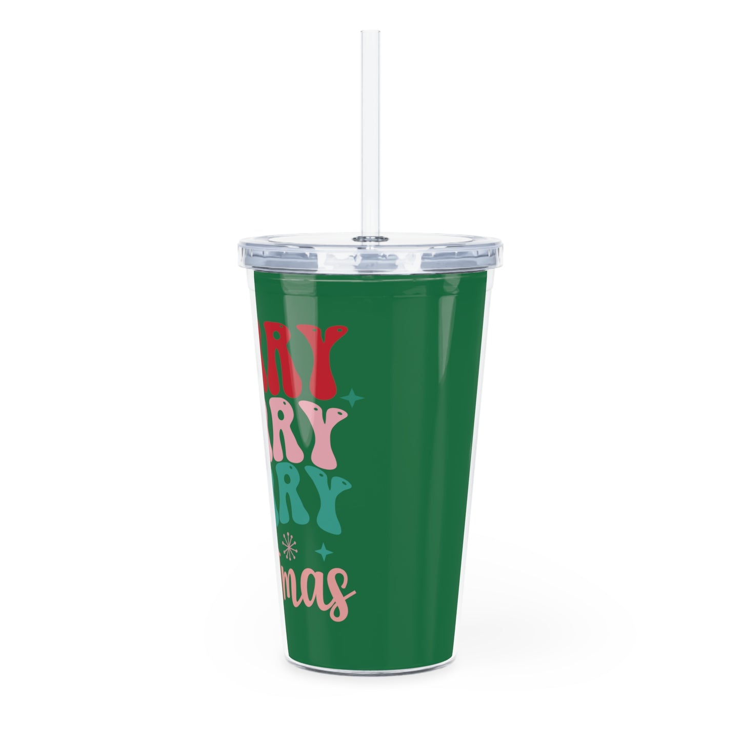 Merry Merry Christmas Plastic Tumbler with Straw