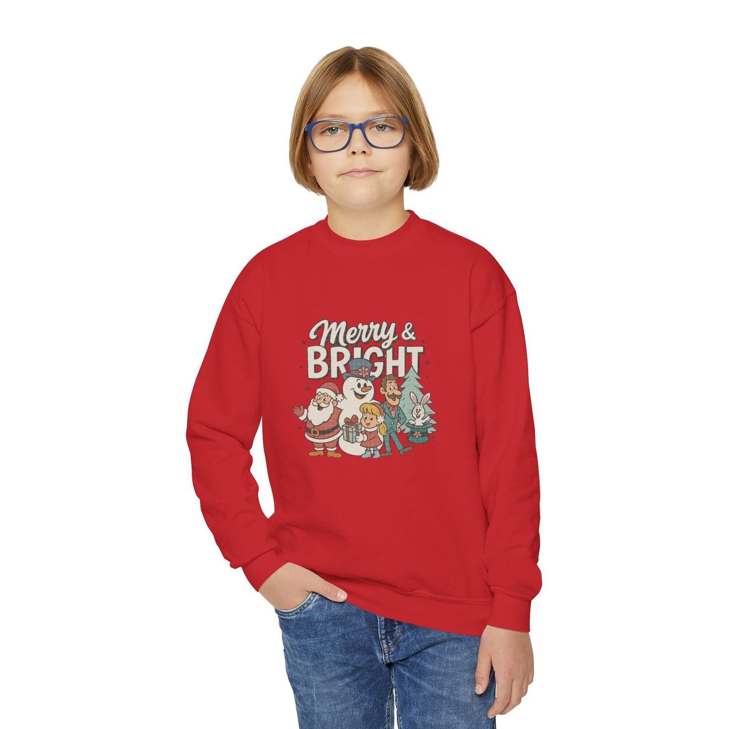 Youth Merry & Bright Sweatshirt, Kids Christmas Sweatshirt, Festive Crewneck, Holiday Gift for Children, Winter Apparel