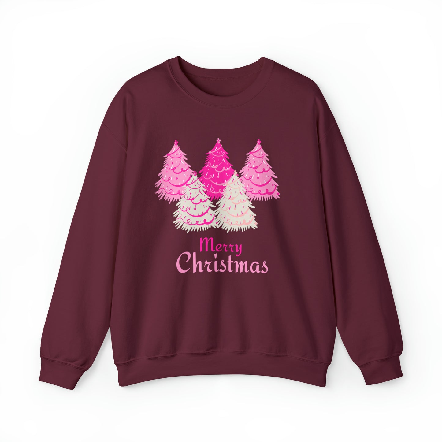 Merry Christmas Pink Trees Unisex Heavy Blend Crewneck Sweatshirt