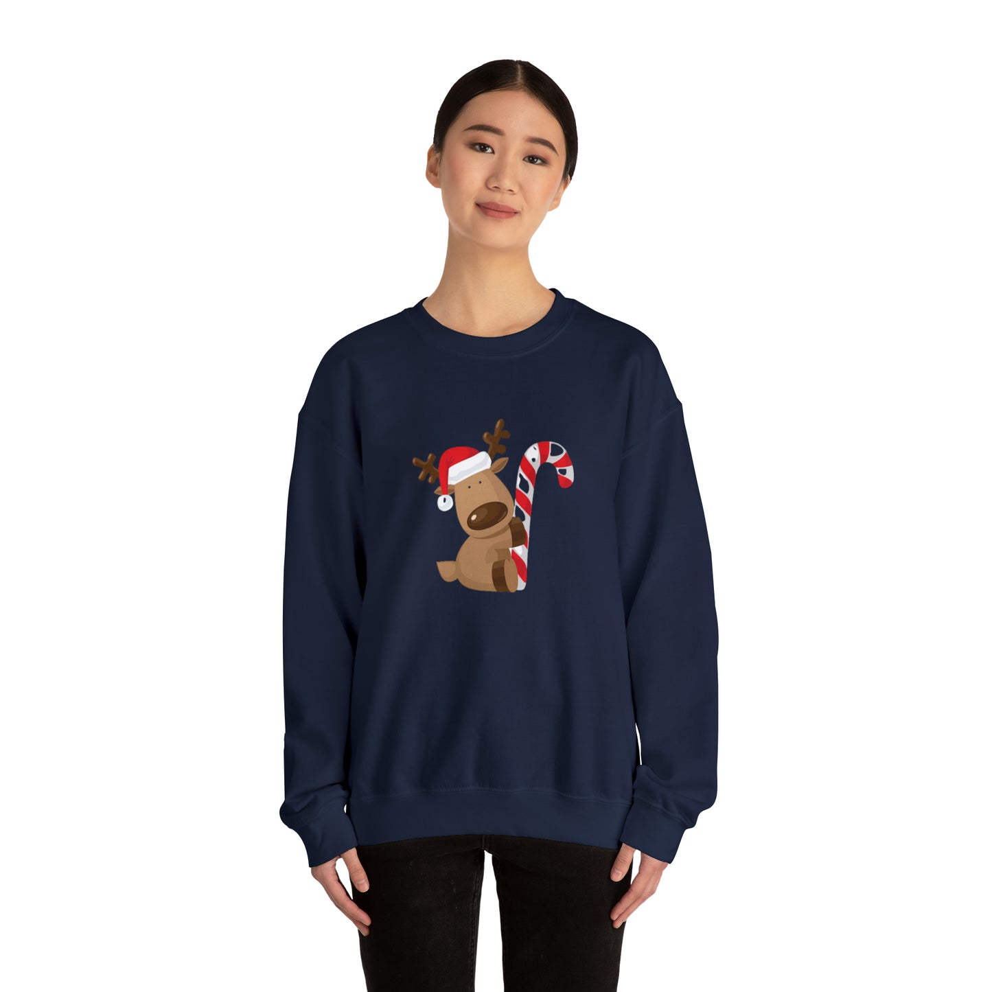 Reindeer Candy Cane Unisex Heavy Blend Crewneck Sweatshirt