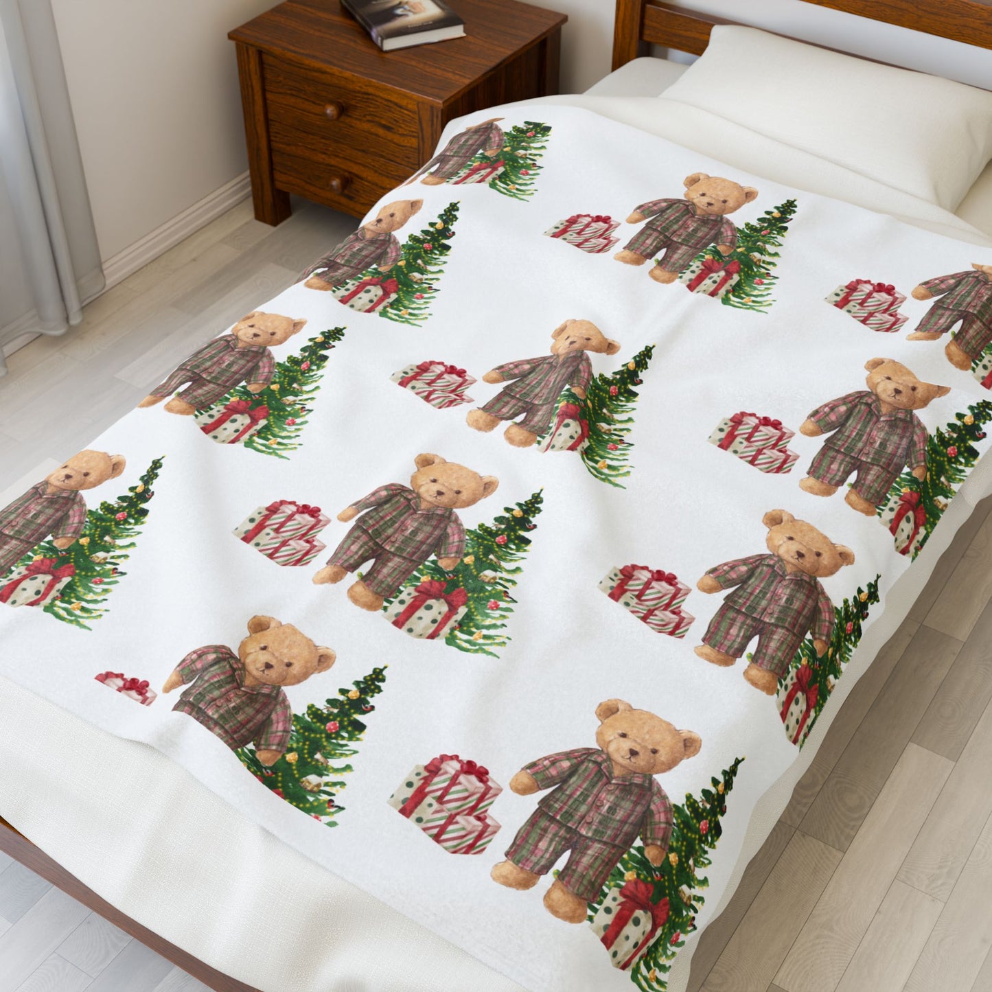Teddy Bear Christmas Tree Blanket | Holiday Plush Throw