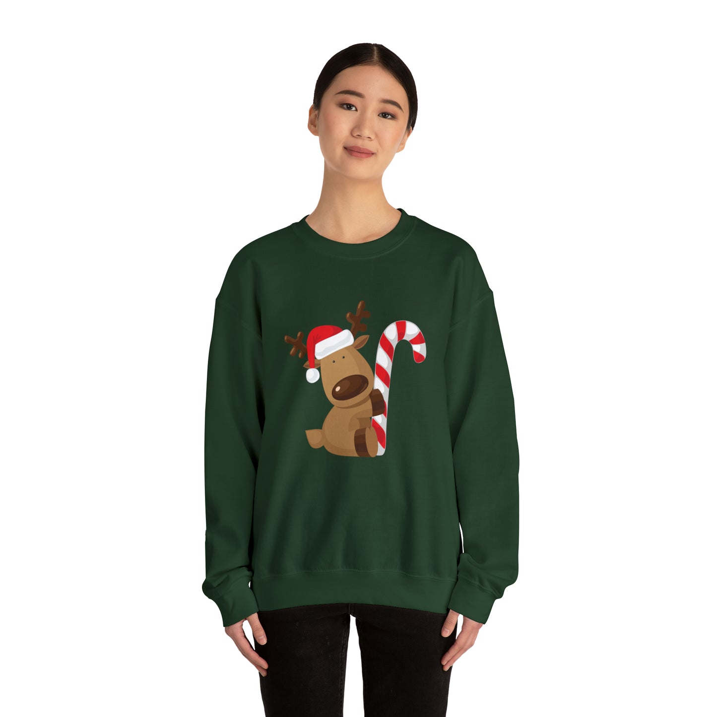 Reindeer Candy Cane Unisex Heavy Blend Crewneck Sweatshirt