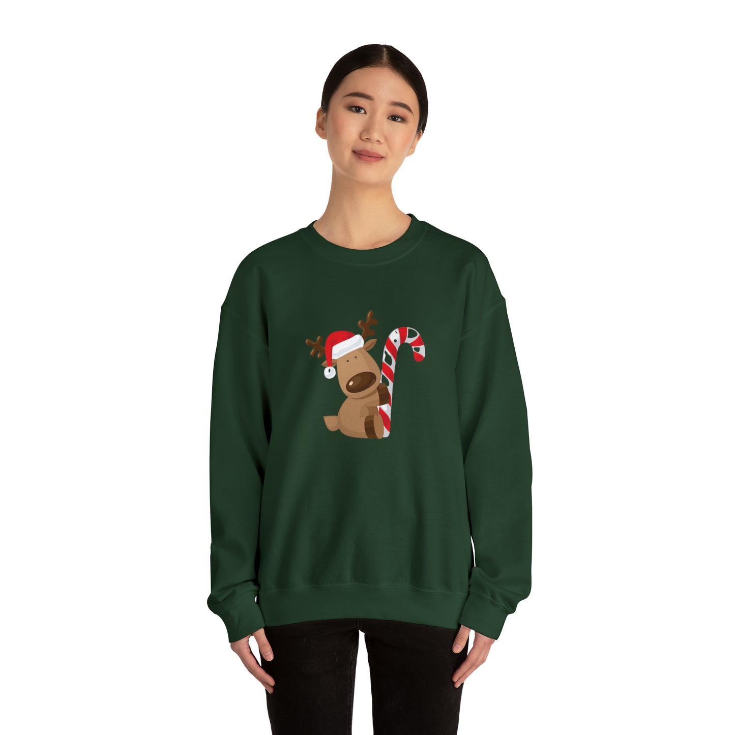 Reindeer Candy Cane Unisex Heavy Blend Crewneck Sweatshirt