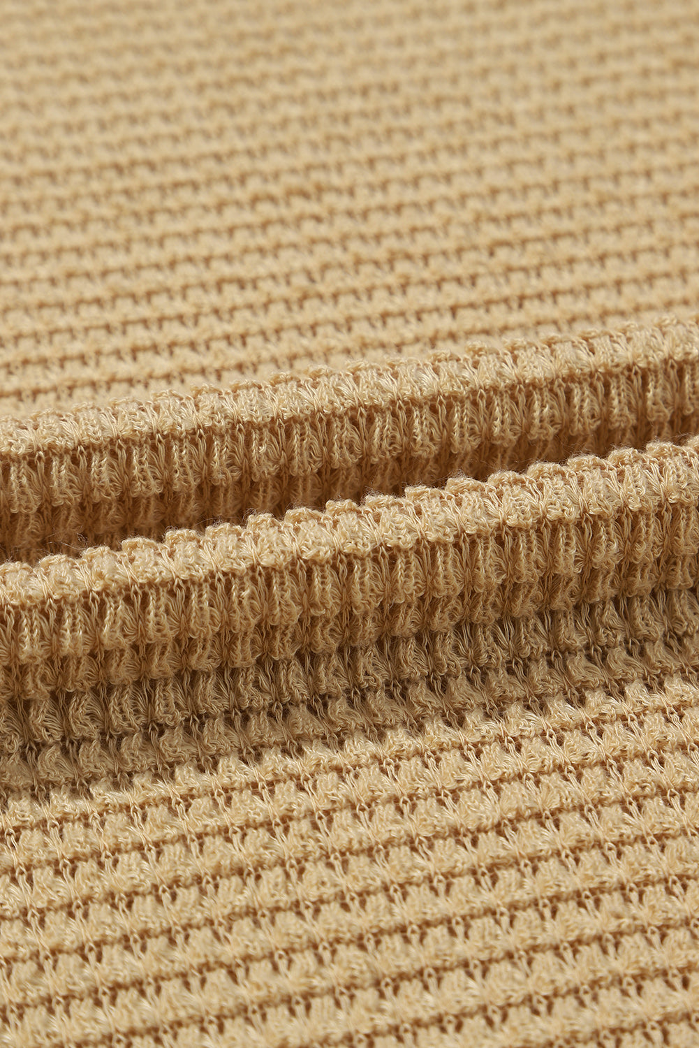 Khaki Waffle Knit High Slits Oversized Top