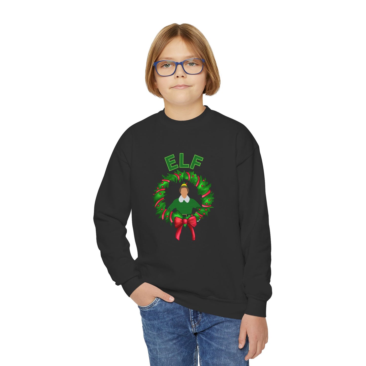 Buddy elf kids Crewneck Sweatshirt - Elf Holiday Comfort, Festive Gift for Kids, Cozy Winter Apparel, Christmas Sweater, Family Gathering Outfit