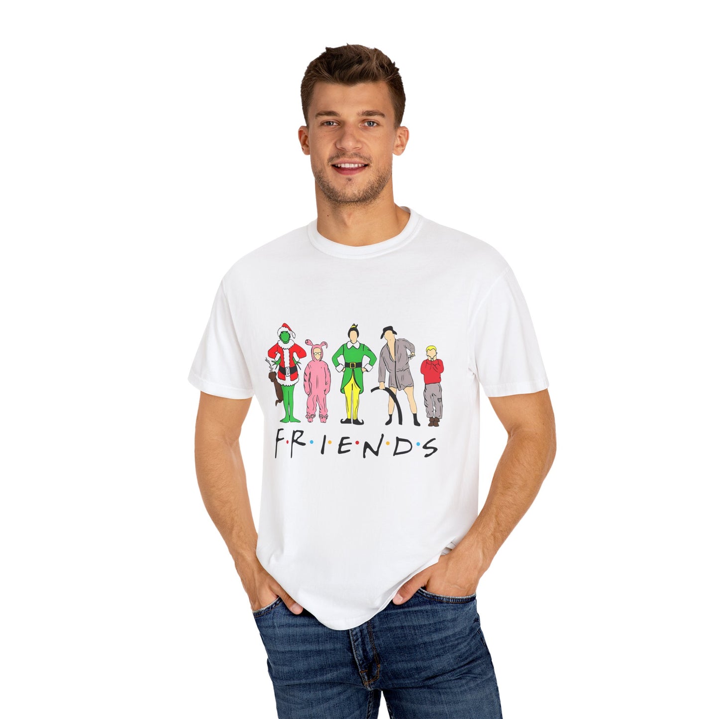 Friends Character Holiday T-shirt | Unisex Christmas Apparel, Gift for Friends Lovers, Casual Outfit, Seasonal Wear, Fan Merchandise