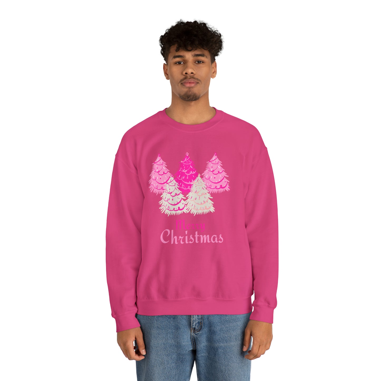 Merry Christmas Pink Trees Unisex Heavy Blend Crewneck Sweatshirt
