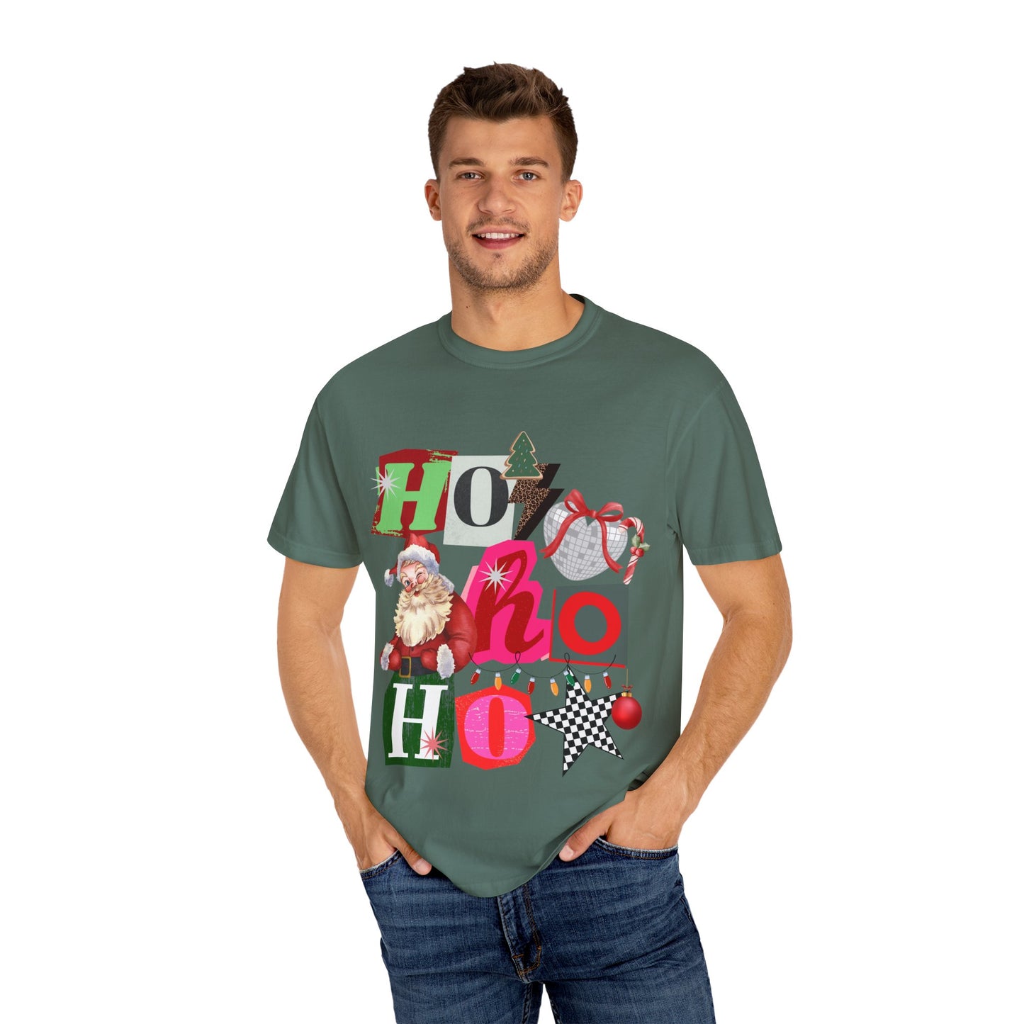 Ho Ho Ho Retro Christmas collage comfort colors Unisex T-Shirt | Festive Gift, Christmas Apparel, Santa Design, Casual Wear, Unisex Holiday Tee