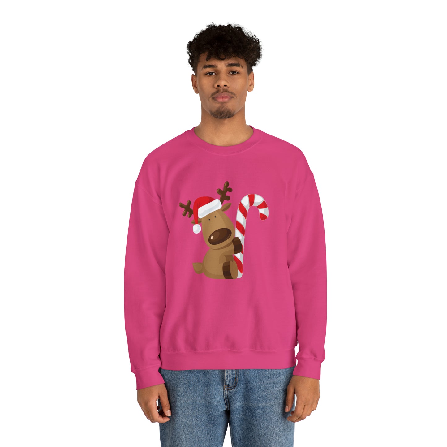 Reindeer Candy Cane Unisex Heavy Blend Crewneck Sweatshirt