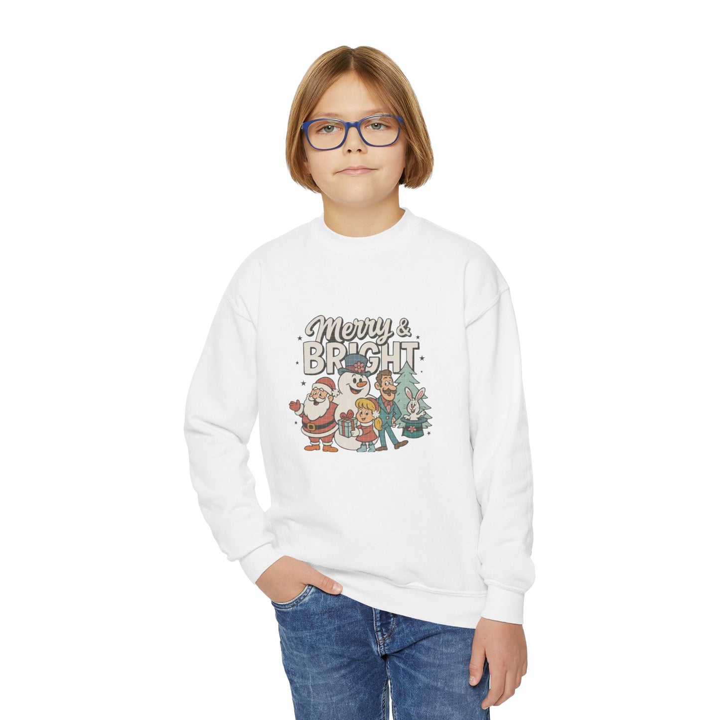 Youth Merry & Bright Sweatshirt, Kids Christmas Sweatshirt, Festive Crewneck, Holiday Gift for Children, Winter Apparel