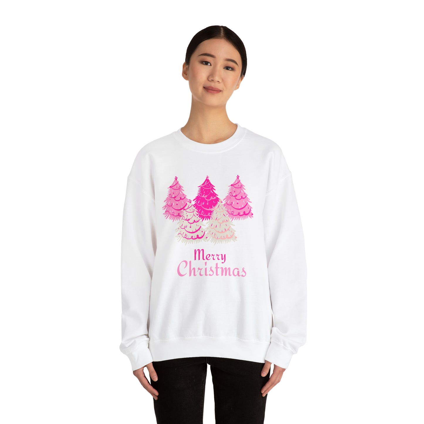 Merry Christmas Pink Trees Unisex Heavy Blend Crewneck Sweatshirt