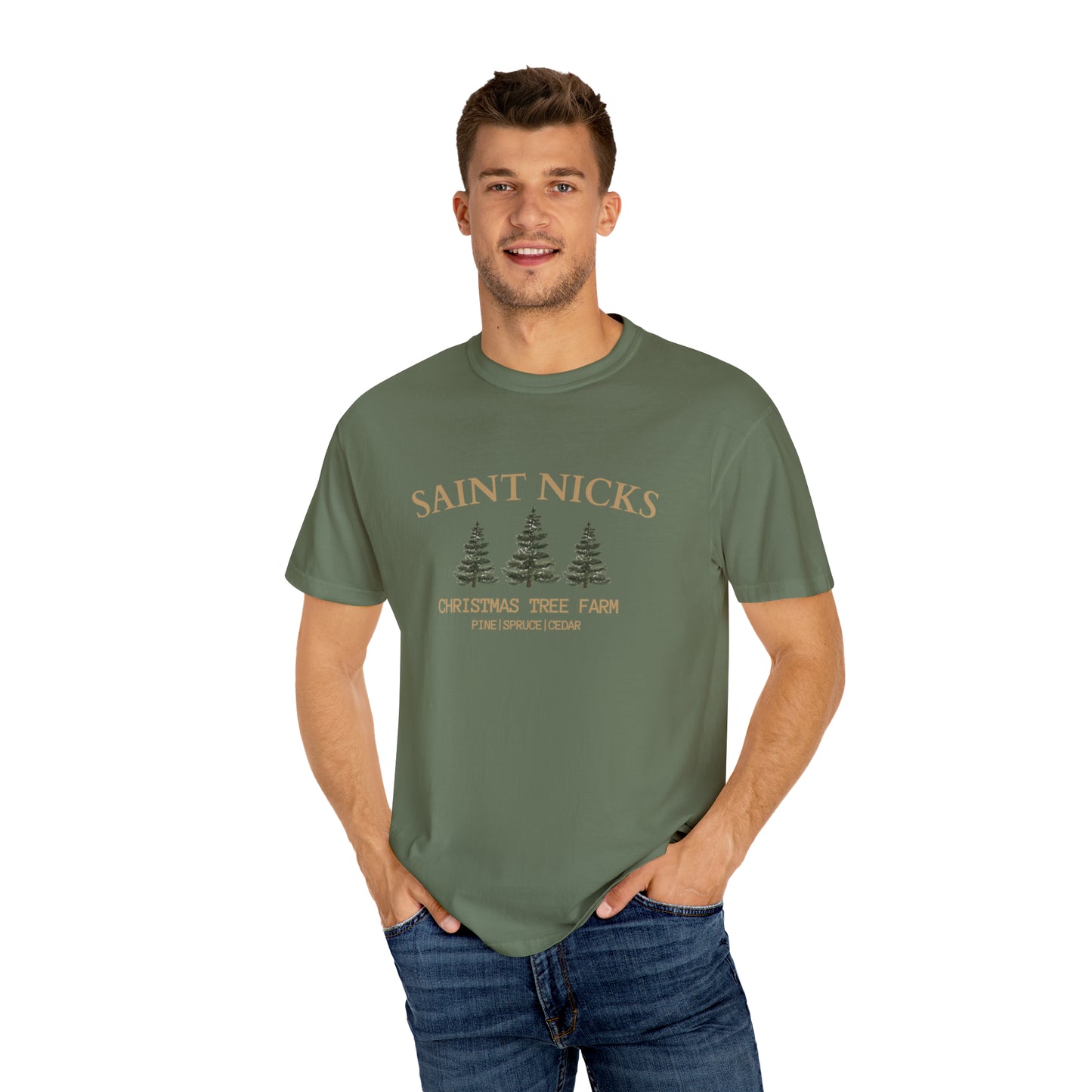 Saint Nicks Christmas Trees Unisex Garment-Dyed T-shirt