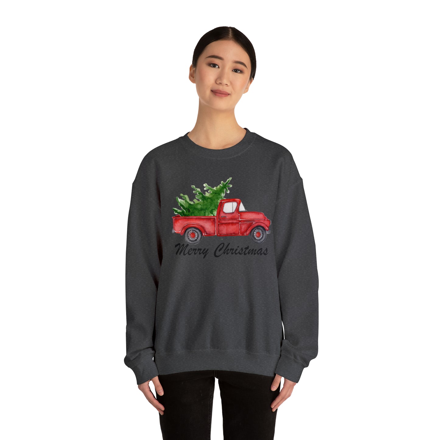 Merry Christmas Red Truck Unisex Heavy Blend Crewneck Sweatshirt