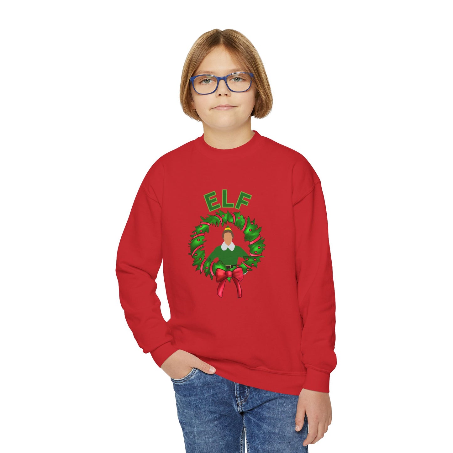 Buddy elf kids Crewneck Sweatshirt - Elf Holiday Comfort, Festive Gift for Kids, Cozy Winter Apparel, Christmas Sweater, Family Gathering Outfit