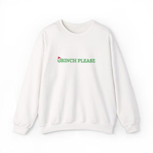 Grinch Please Embroidery Gildan Crewneck Sweatshirt, Funny Holiday Gift, Christmas Apparel, Cozy Pullover, Unisex Sweatshirt