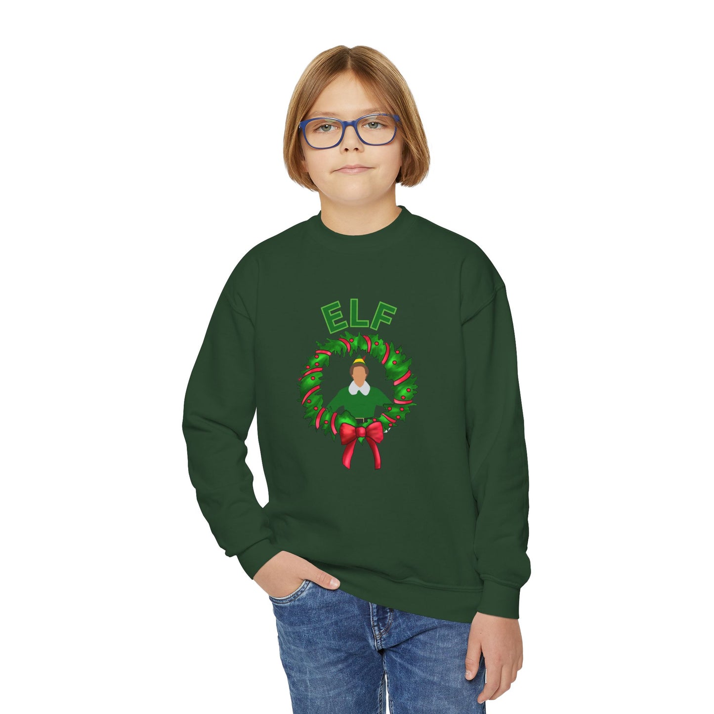 Buddy elf kids Crewneck Sweatshirt - Elf Holiday Comfort, Festive Gift for Kids, Cozy Winter Apparel, Christmas Sweater, Family Gathering Outfit
