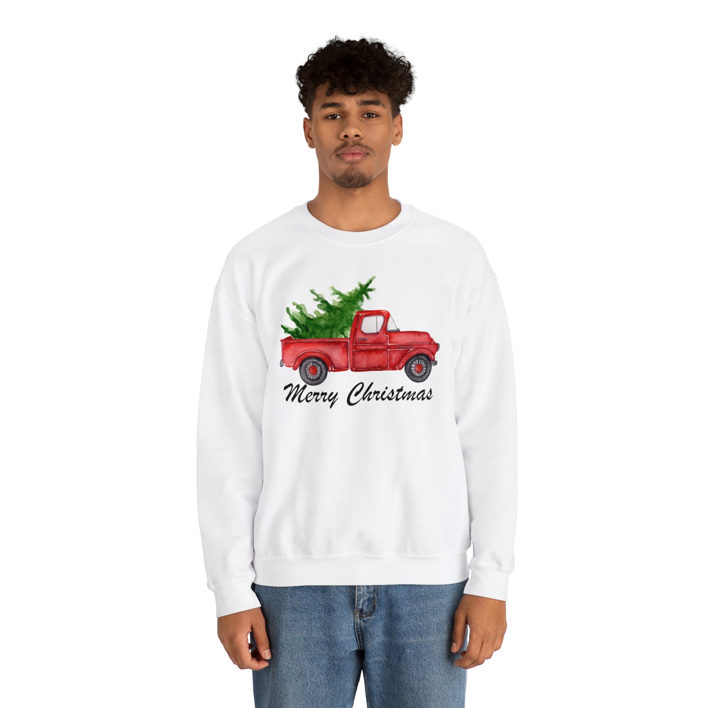 Merry Christmas Red Truck Unisex Heavy Blend Crewneck Sweatshirt