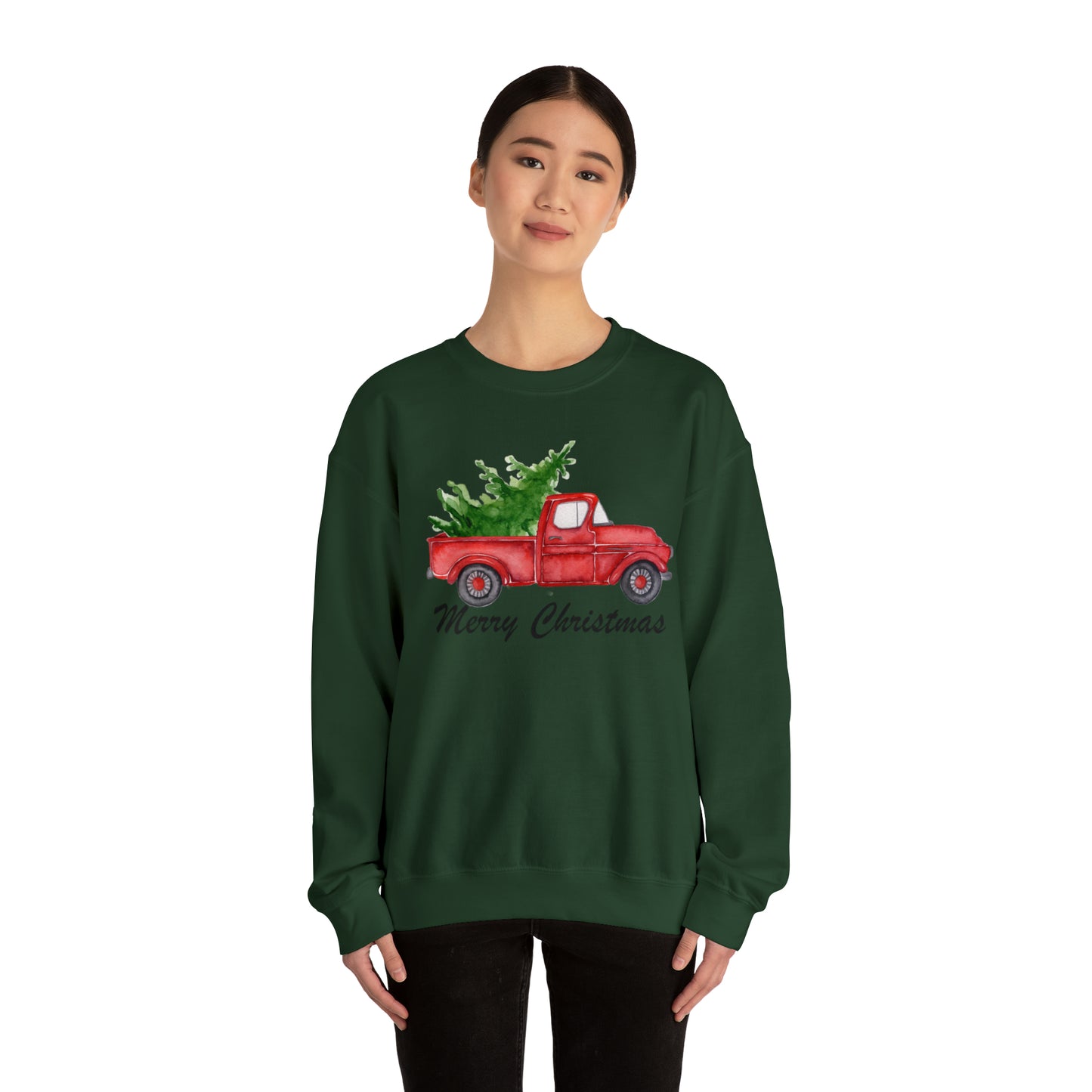 Merry Christmas Red Truck Unisex Heavy Blend Crewneck Sweatshirt