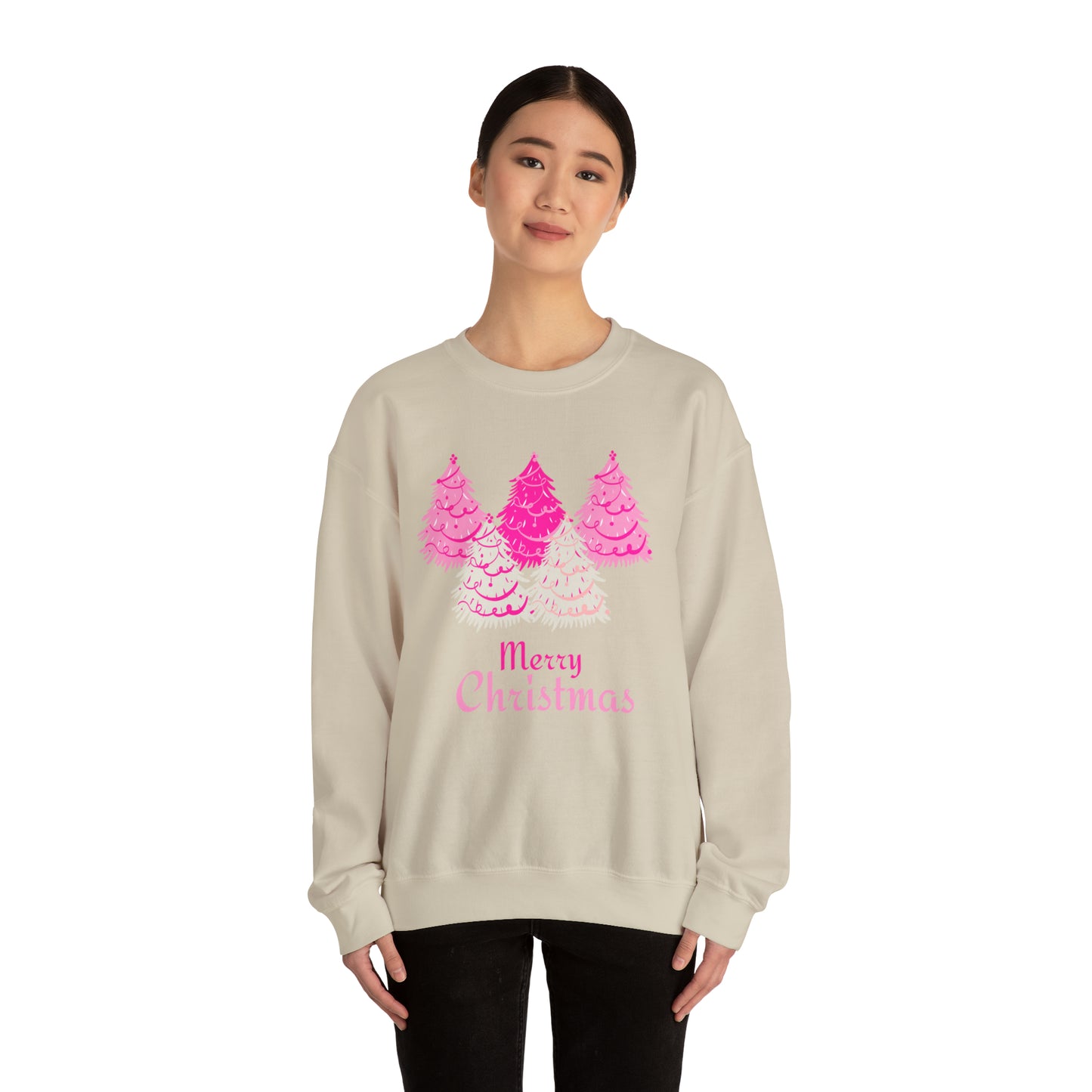 Merry Christmas Pink Trees Unisex Heavy Blend Crewneck Sweatshirt