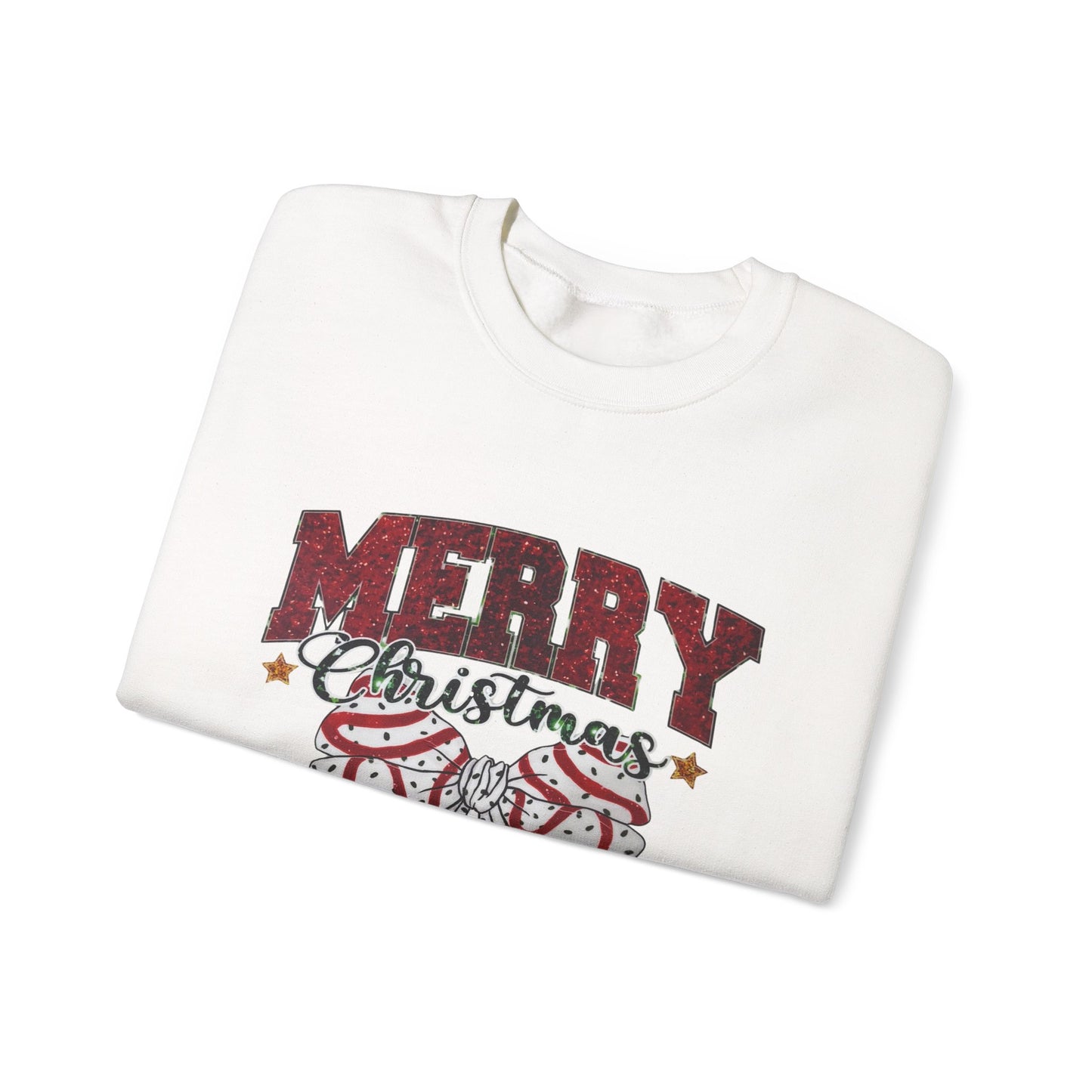 Merry Christmas cookie bow Crewneck Sweatshirt, Holiday Sweatshirt, Unisex Apparel, Cozy Gift, Festive Outfit, Winter Wardrobe, Seasonal Style