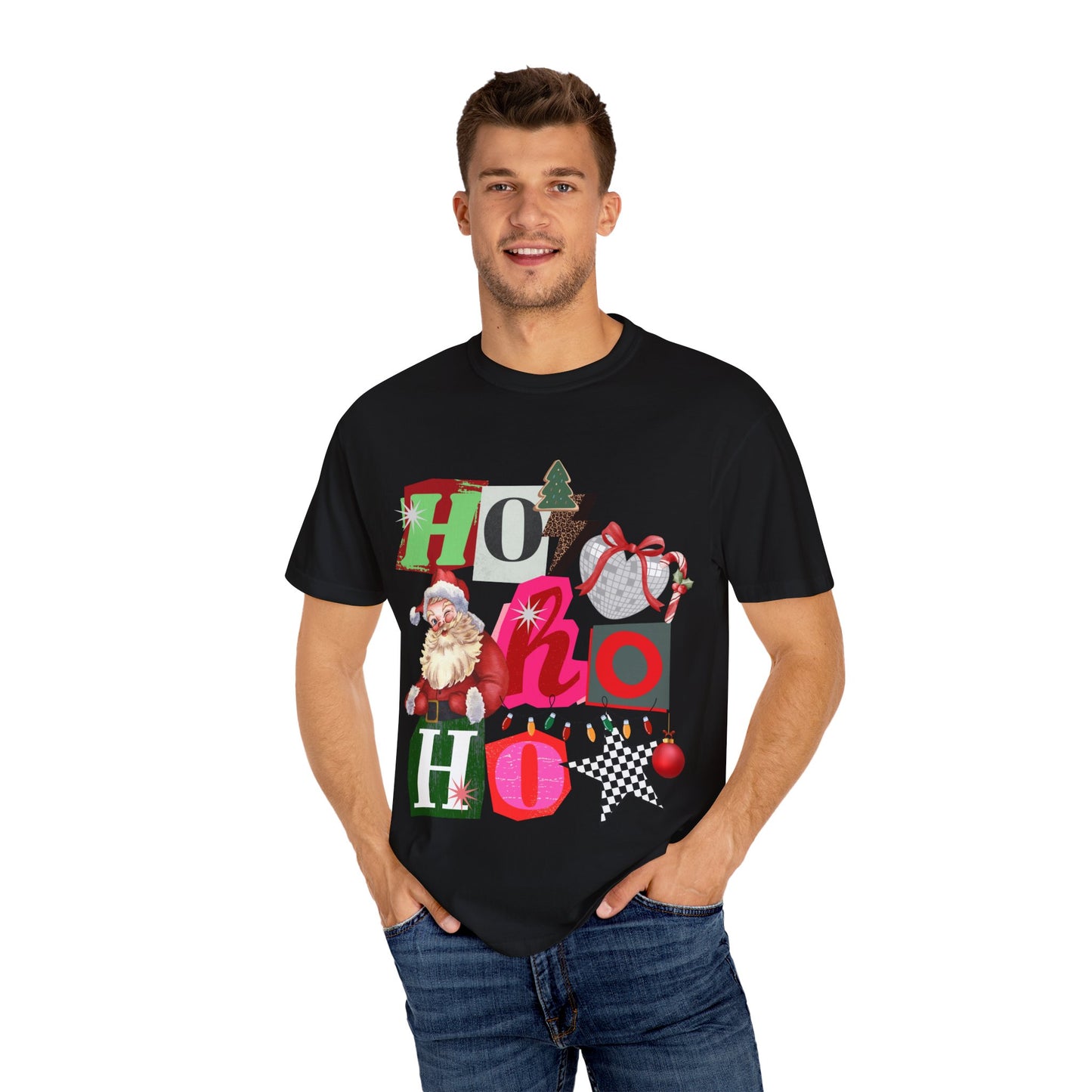 Ho Ho Ho Retro Christmas collage comfort colors Unisex T-Shirt | Festive Gift, Christmas Apparel, Santa Design, Casual Wear, Unisex Holiday Tee