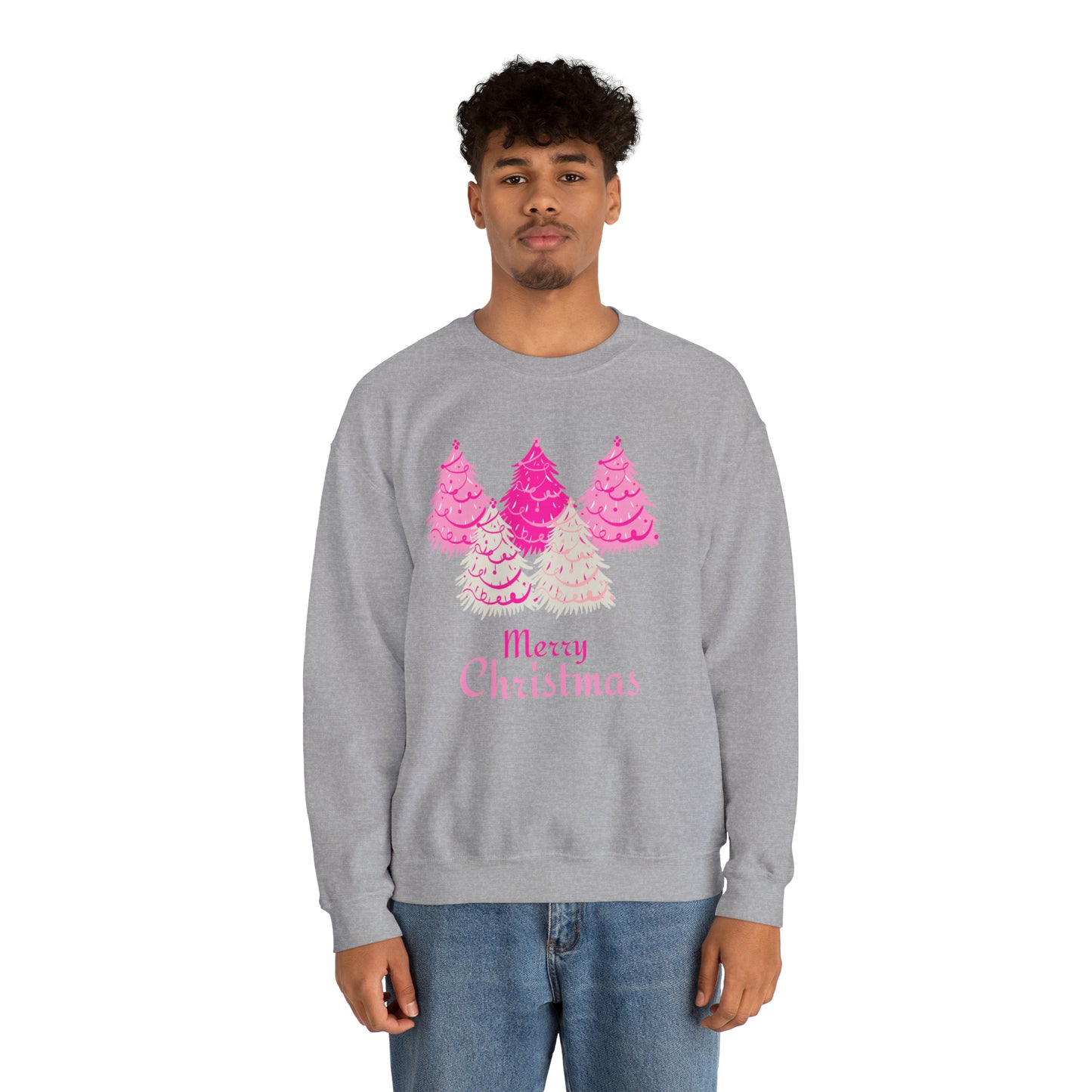 Merry Christmas Pink Trees Unisex Heavy Blend Crewneck Sweatshirt