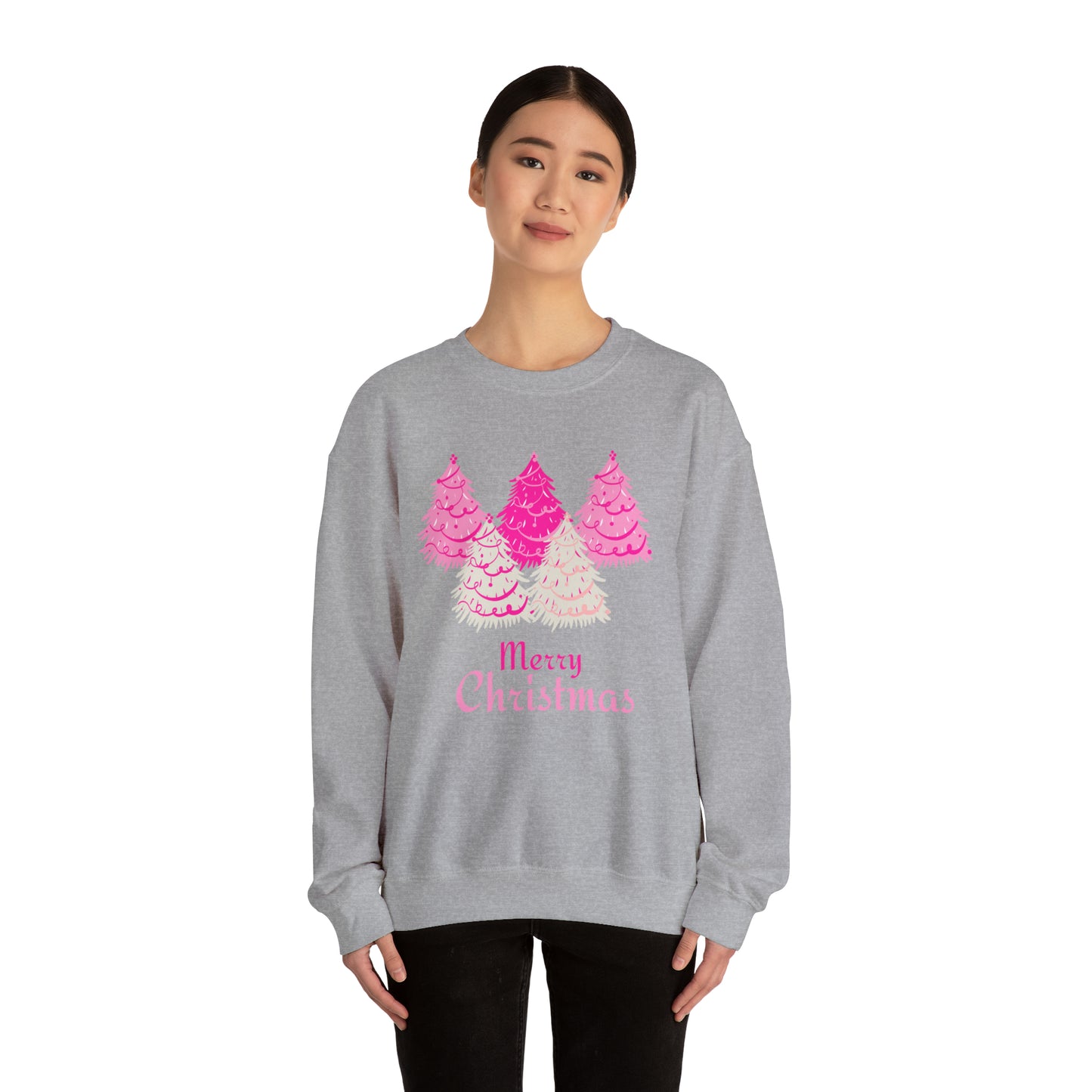 Merry Christmas Pink Trees Unisex Heavy Blend Crewneck Sweatshirt