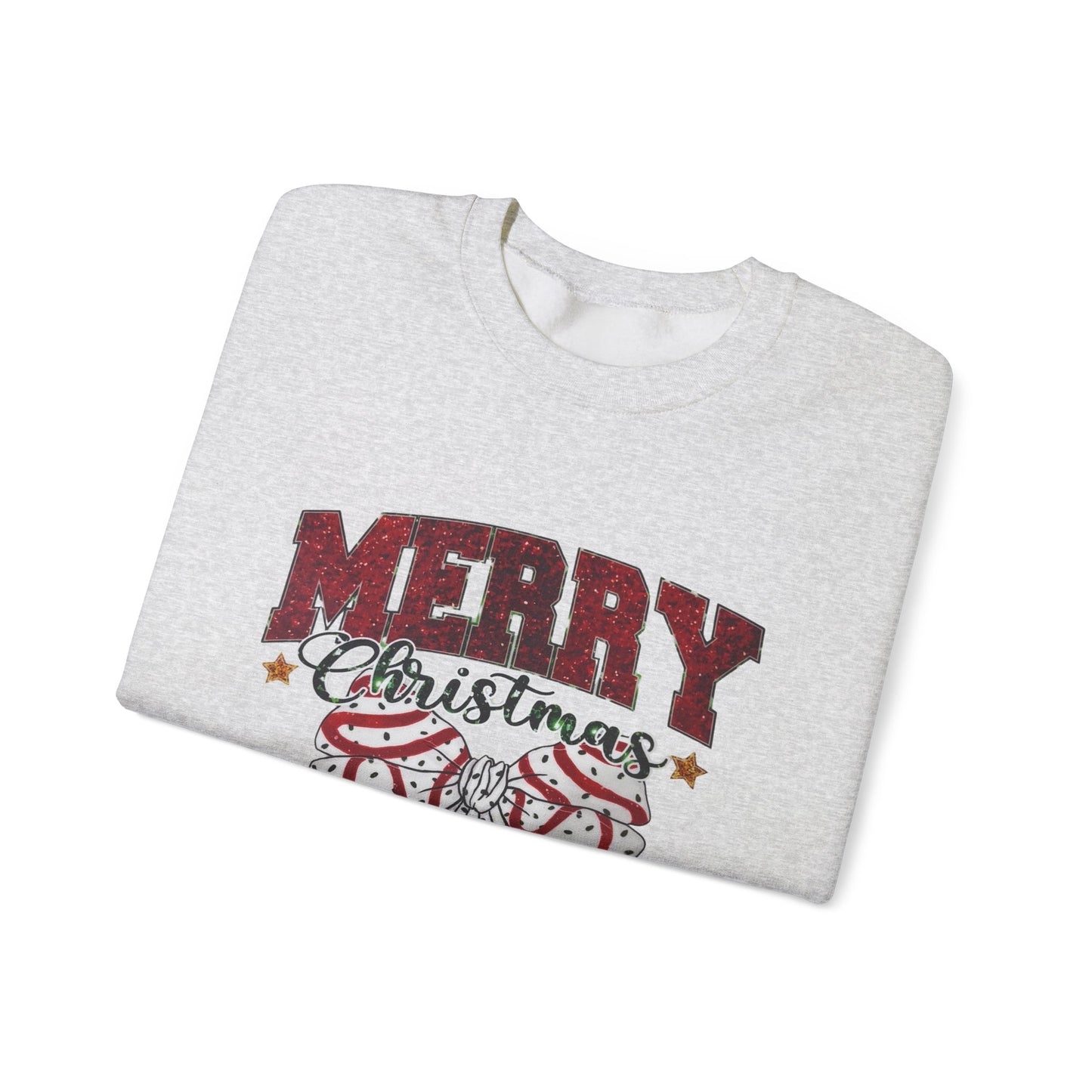 Merry Christmas cookie bow Crewneck Sweatshirt, Holiday Sweatshirt, Unisex Apparel, Cozy Gift, Festive Outfit, Winter Wardrobe, Seasonal Style