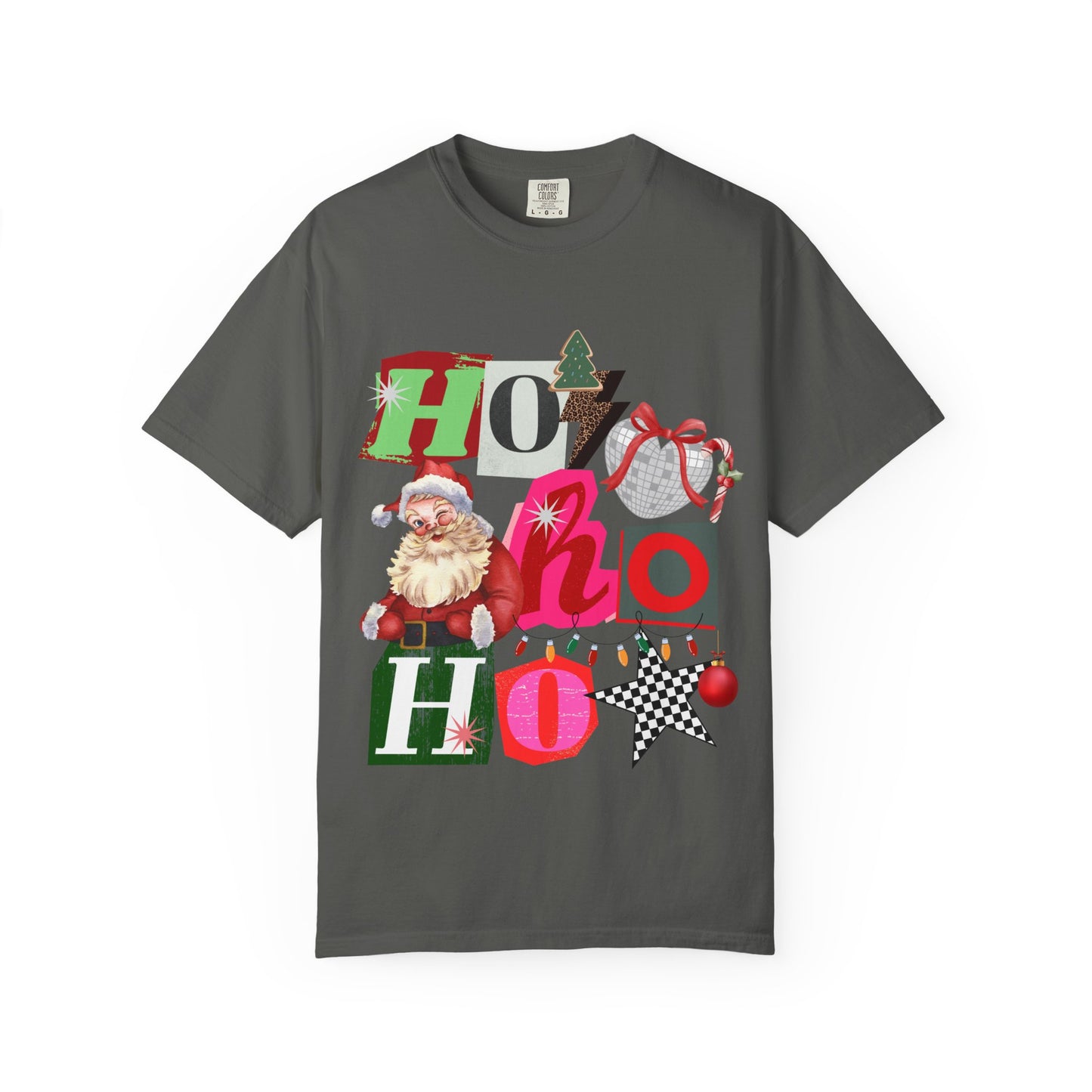 Ho Ho Ho Retro Christmas collage comfort colors Unisex T-Shirt | Festive Gift, Christmas Apparel, Santa Design, Casual Wear, Unisex Holiday Tee